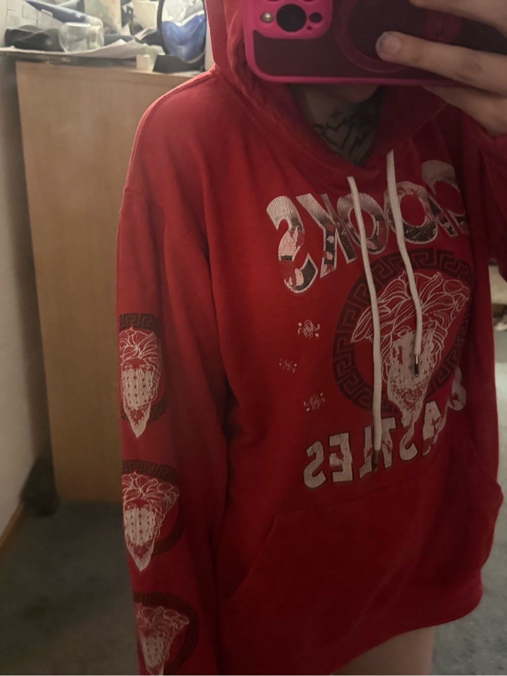 Crooke And Castle Red Graphic Hooded Pullover Sweatshirt - Men's Casual Hoodie